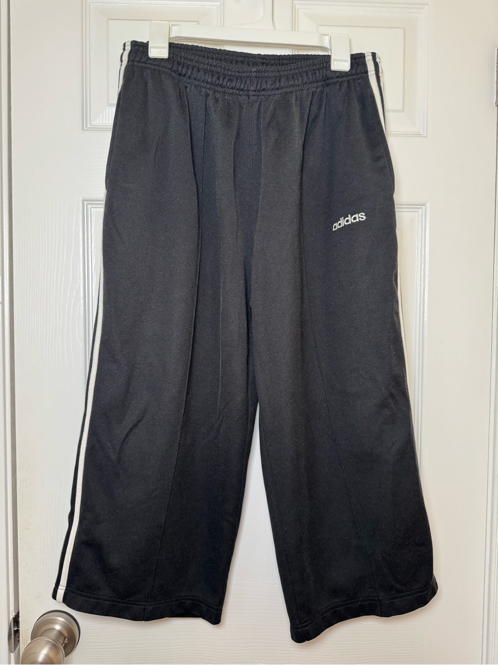 adidas Black Sweatpant Joggers with White Side Stripes - Kids